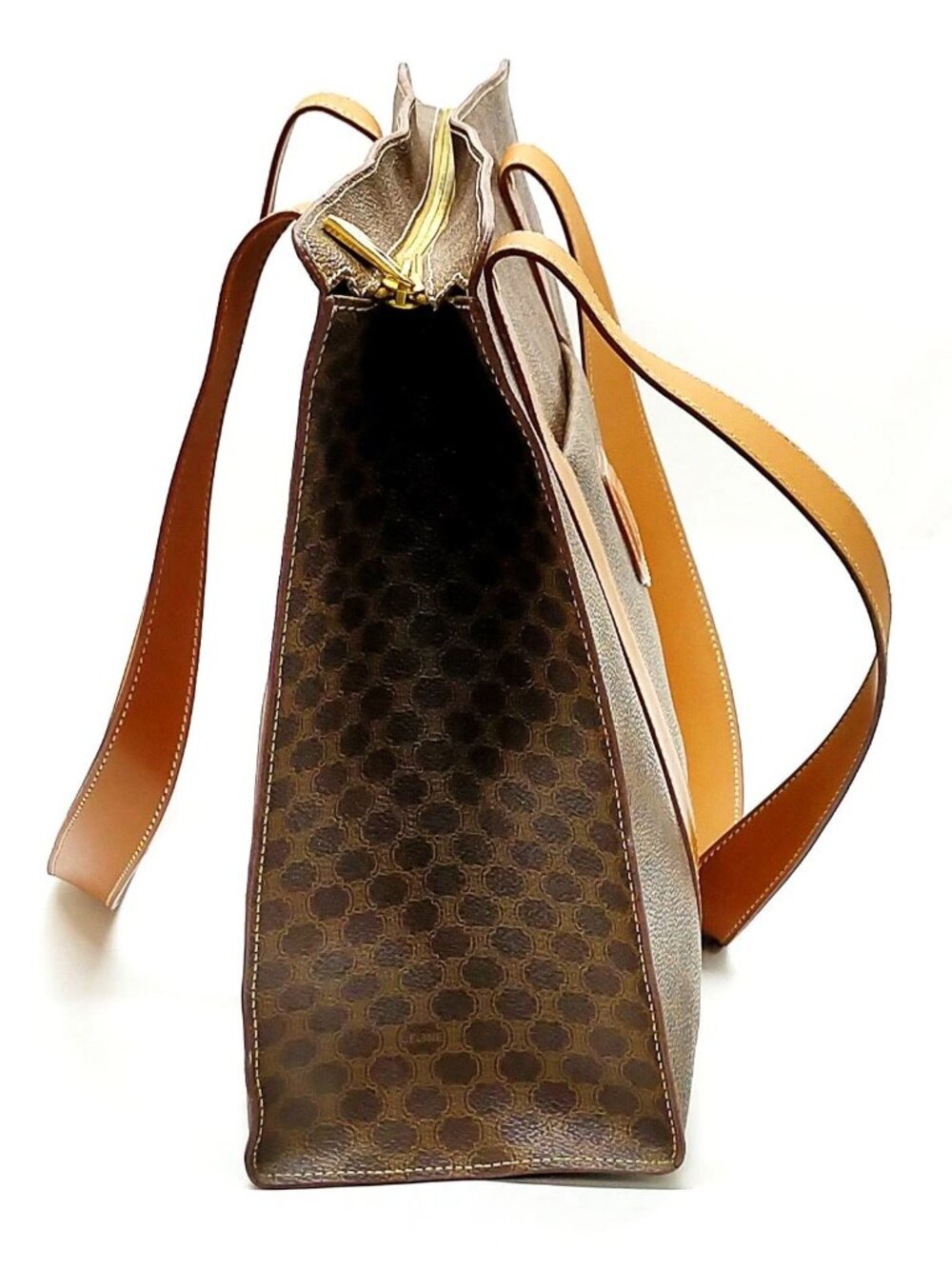 Authentic Celine Macadam Tote Bag Brown PVC Tan Leather Shoulder Bag Vintage - Picture 5 of 16